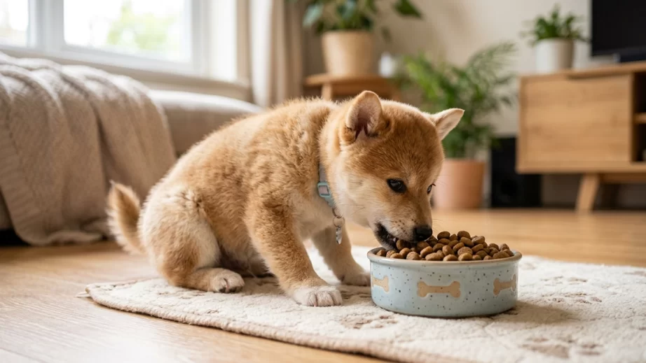 犬がドッグフードを食べている画像