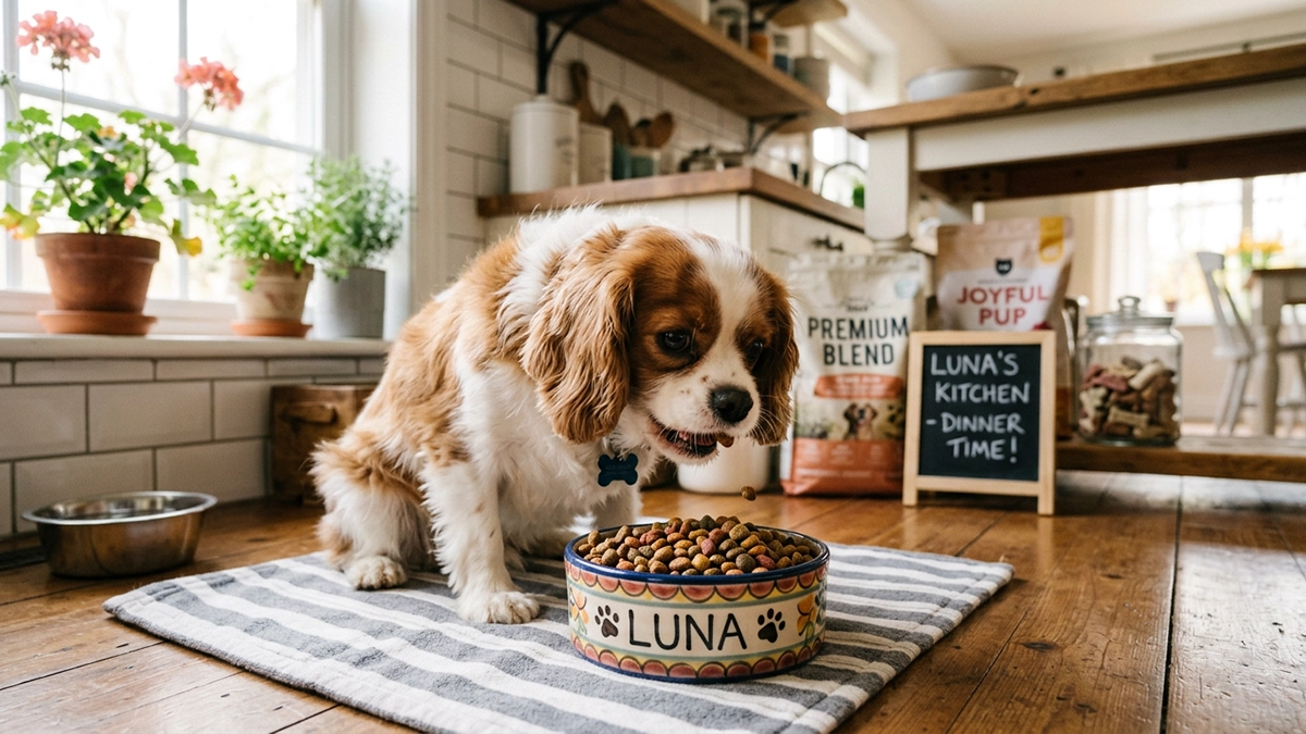 犬がドッグフードを食べている画像